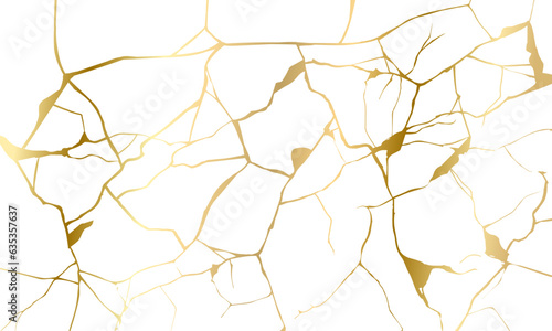 Fotografia, Obraz Gold kintsugi repair cracks background  vector  isolated on white background