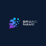 Human head technology logo, Artificial smart brain logo type vector