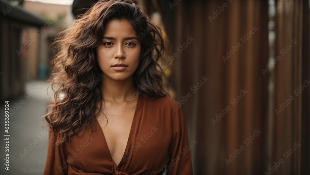 Fototapeta premium A woman posing in a brown shirt
