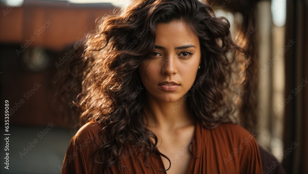 A beautiful young woman with long curly hair A beautiful young woman with long curly hair