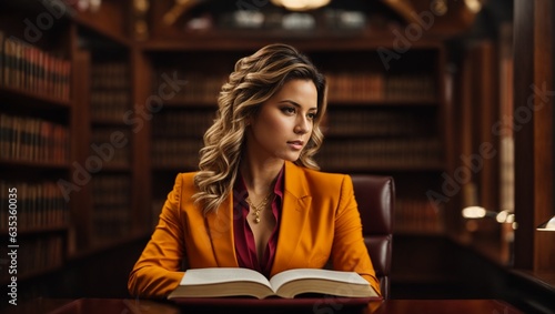 A woman engrossed in reading at a desk