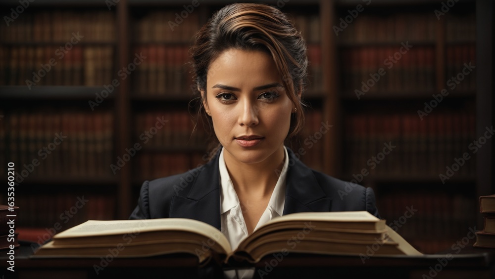 A woman engrossed in a book in a quiet library A woman engrossed in a book in a quiet library