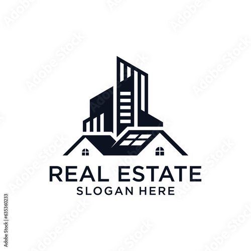 Modern abstract real estate building and construction logo design concept