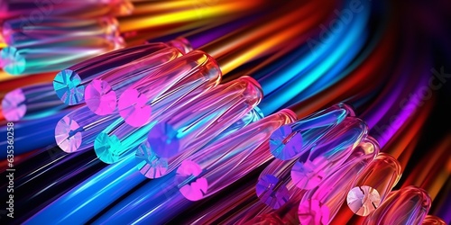 Vibrant electric cables. vivid hues, optical fiber, and a background for technological image and new business trends. Generative Ai.