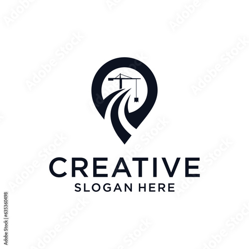 Abstract crane building construction with location, map logo design template