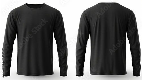 Black long sleeve t-shirt front and back view isolated on white background