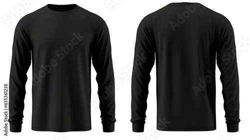 Black long sleeve t-shirt front and back view isolated on white background