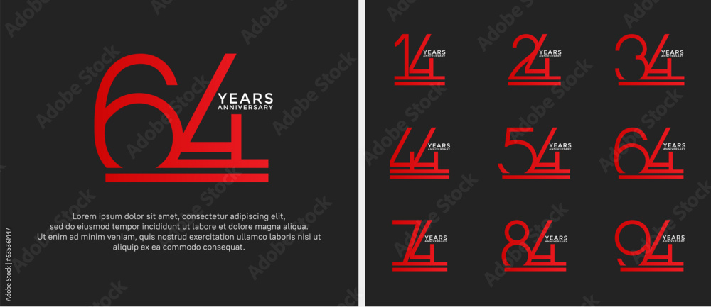 set of anniversary logo red color on black background for celebration moment set of anniversary logo red color on black background for celebration moment