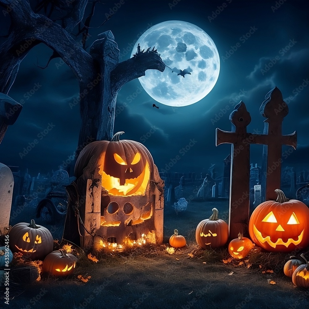 Immerse yourself in the spooky essence of Halloween with this chilling image. A moonlit 