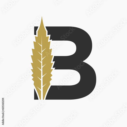 Letter B Cannabis Logo Concept With Marijuana Leaf Icon