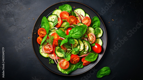 Healthy vegetable salad of fresh tomato cucumber 