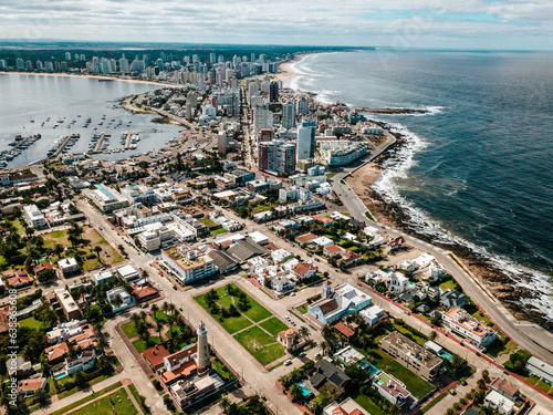 aerial Cityscape of Punta del Este - a beautiful beach city in the coast of Uruguay