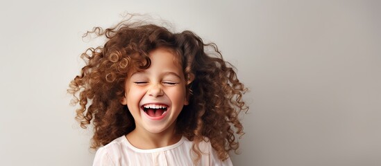 Studio portrait of a cheerful girl laughing at the camera on a white background