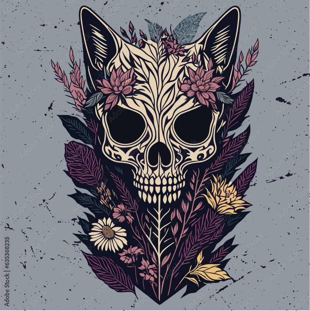 Cat Skull T-shirt design and Cat Skull illustration 