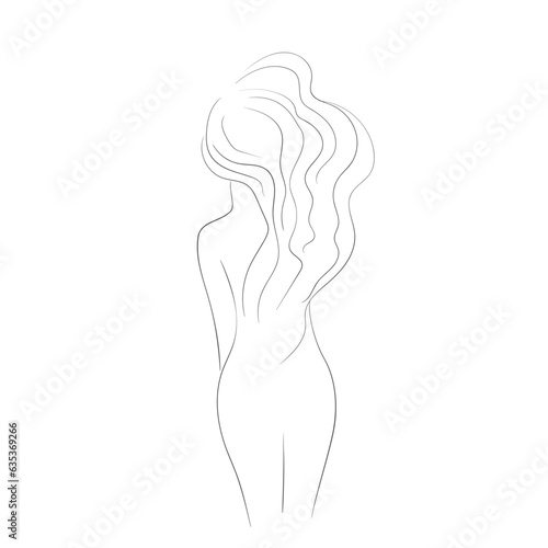Woman silhouette art line body. Elegant female figure, naked girl. Line art style. Trendy vector illustration isolated on white background. Contour graphics for design