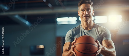 Male basketball coach with diverse players at gym copy space Sport unity and lifestyle remain unaffected
