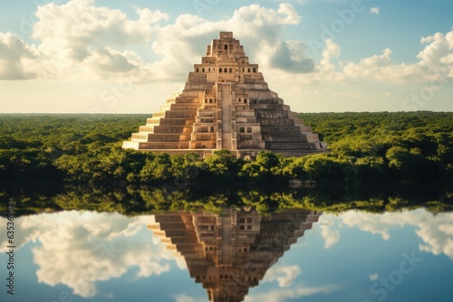 Pyramid of Kukulkan in Chichen Itza  Yucatan  Mexico  ancient Mayan Mayan temple perched on a cliff overlooking a breathtaking  arid landscape  AI Generated