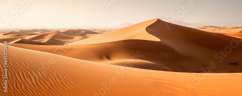 Journey through sunsets dunes and vastness. Embracing tranquility and majesty of desert landscape © Thares2020