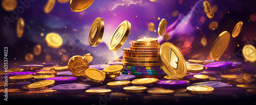 Background for casino slot games. Egyptian mythology. Coins on the background.