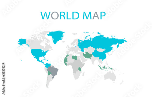 World map infographic politics   blue and Grey color with borders. 