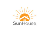 Minimal and Professional Sun and House sign logo design vector template