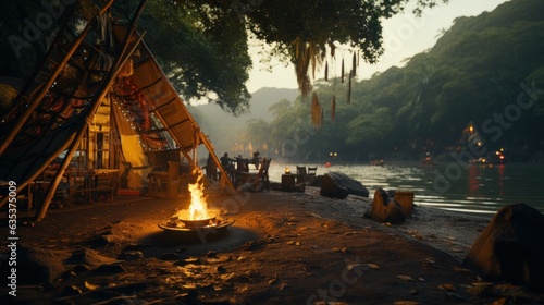 A tribal brazilian indigenous tent  cinematic