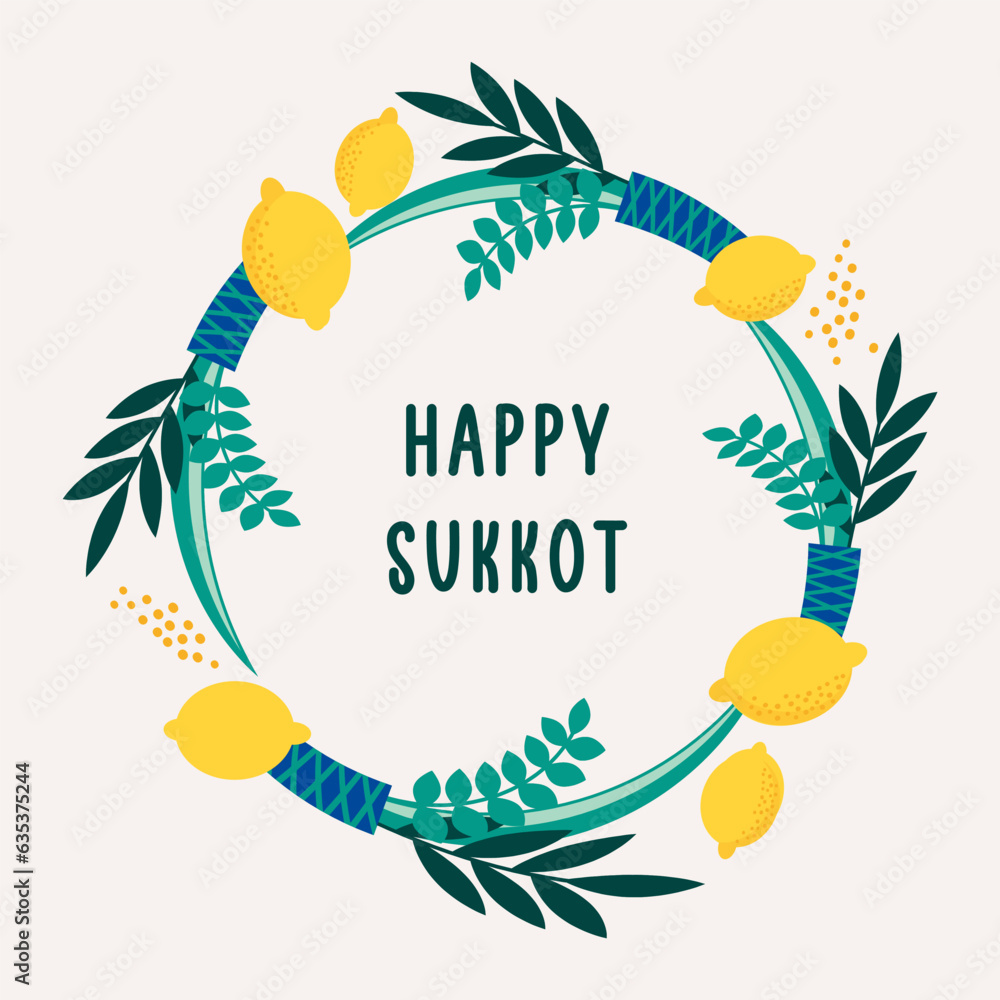 Happy Sukkot template poster, banner. Jewish Feast of Tabernacles with