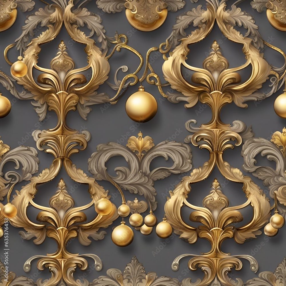 Magnificent royal golden natural ornaments on a gray background. Noble and antique. Made with Generative AI Magnificent royal golden natural ornaments on a gray background. Noble and antique. Made with Generative AI