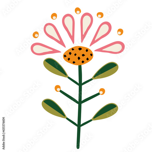 Decorative flower in ethno style. Simple decorative element. Chamomile or sunflower in scandinavian style photo