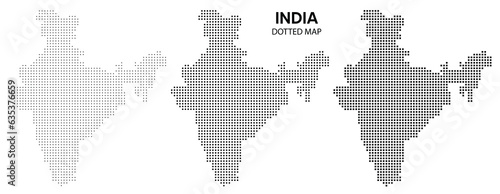 set of dotted Indian map with white isolated background