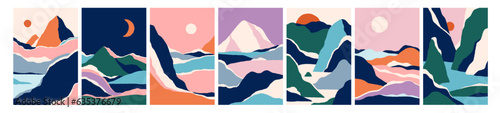 Abstract landscapes set. Nature cards, vertical natural backgrounds. Oriental...