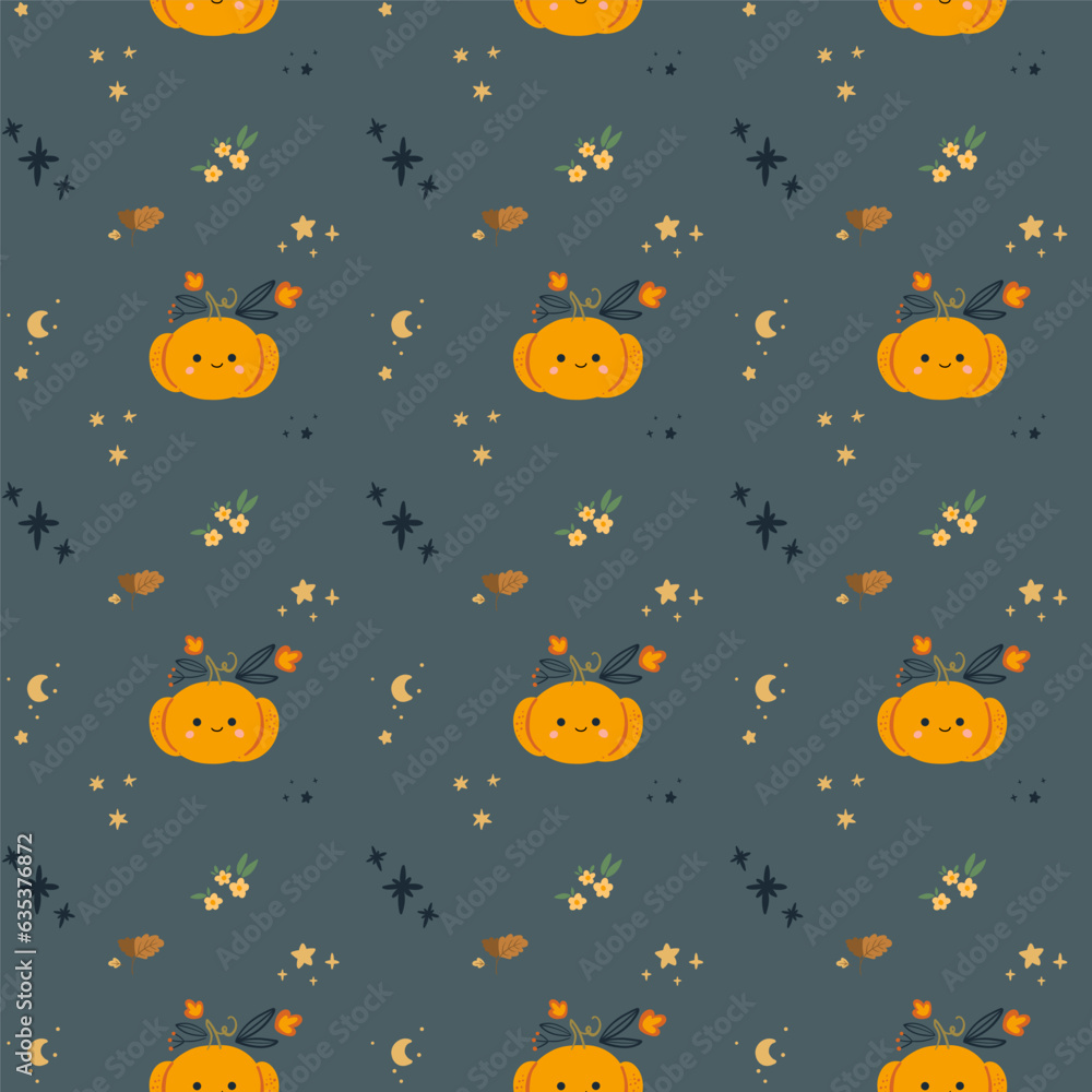 Halloween template with pumpkins. Happy Halloween. Childishly scary and smiling creepy characters. Great for your design, card, poster, nursery, logo, print. Isolated vector flat illustration Halloween template with pumpkins. Happy Halloween. Childishly scary and smiling creepy characters. Great for your design, card, poster, nursery, logo, print. Isolated vector flat illustration