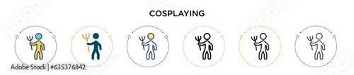 Cosplaying icon in filled, thin line, outline and stroke style. Vector illustration of two colored and black cosplaying vector icons designs can be used for mobile, ui, web