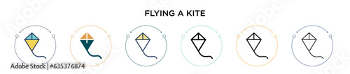 Flying a kite icon in filled, thin line, outline and stroke style. Vector illustration of two colored and black flying a kite vector icons designs can be used for mobile, ui, web