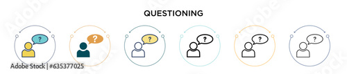 Questioning icon in filled, thin line, outline and stroke style. Vector illustration of two colored and black questioning vector icons designs can be used for mobile, ui, web