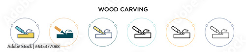 Wood carving icon in filled, thin line, outline and stroke style. Vector illustration of two colored and black wood carving vector icons designs can be used for mobile, ui, web