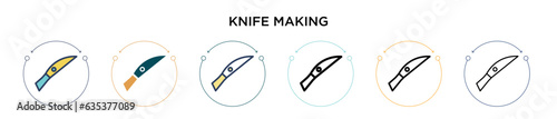 Knife making icon in filled, thin line, outline and stroke style. Vector illustration of two colored and black knife making vector icons designs can be used for mobile, ui, web