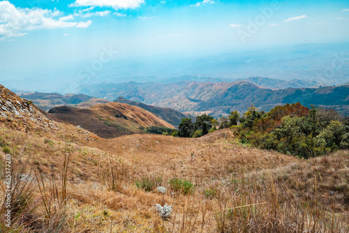 View of a valley against mountains seen from Mbeya Peak  Mbeya Mountain range in Mbeya Region  Tanzania