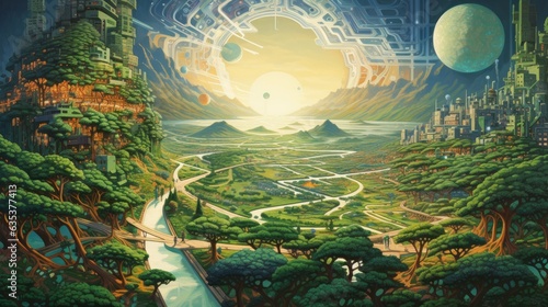 Future Utopia: Abstract vision of a utopian world driven by sustainable technology and social progress. | generative AI