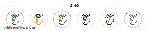 Sing icon in filled, thin line, outline and stroke style. Vector illustration of two colored and black sing vector icons designs can be used for mobile, ui, web