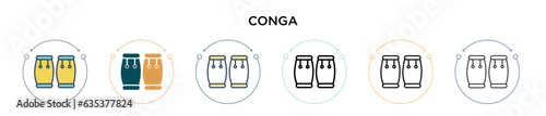 Conga icon in filled, thin line, outline and stroke style. Vector illustration of two colored and black conga vector icons designs can be used for mobile, ui, web