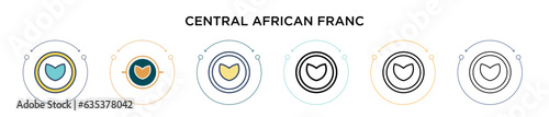 Central african franc icon in filled, thin line, outline and stroke style. Vector illustration of two colored and black central african franc vector icons designs can be used for mobile, ui, web photo
