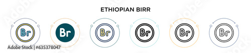 Ethiopian birr icon in filled, thin line, outline and stroke style. Vector illustration of two colored and black ethiopian birr vector icons designs can be used for mobile, ui, web