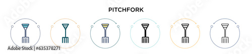 Pitchfork icon in filled, thin line, outline and stroke style. Vector illustration of two colored and black pitchfork vector icons designs can be used for mobile, ui, web
