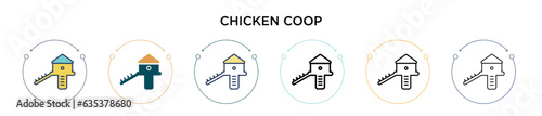 Chicken coop icon in filled, thin line, outline and stroke style. Vector illustration of two colored and black chicken coop vector icons designs can be used for mobile, ui, web