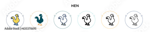 Hen icon in filled, thin line, outline and stroke style. Vector illustration of two colored and black hen vector icons designs can be used for mobile, ui, web