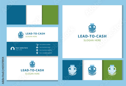 Lead-to-cash logo design with editable slogan. Branding book and business card template.