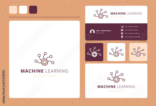 Machine learning logo design with editable slogan. Branding book and business card template.