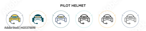 Pilot helmet icon in filled, thin line, outline and stroke style. Vector illustration of two colored and black pilot helmet vector icons designs can be used for mobile, ui, web