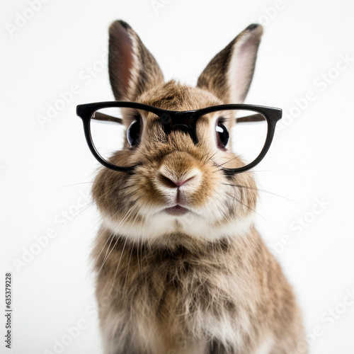 rabbit wearing glasses on white background